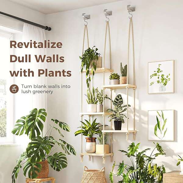 Bamworld Hanging Shelves Plant Hanger Indoor Window Plant Shelves Wood Plant Wall Shelf Window Sill Plant Shelf Indoor Hanging Plant Stand Living Room Decor Garden Boho Decor - Image 4