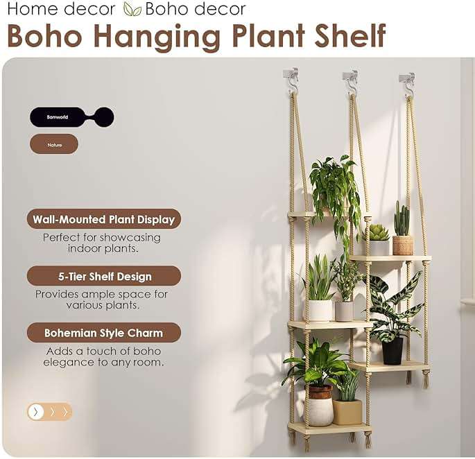 Bamworld Hanging Shelves Plant Hanger Indoor Window Plant Shelves Wood Plant Wall Shelf Window Sill Plant Shelf Indoor Hanging Plant Stand Living Room Decor Garden Boho Decor - Image 5