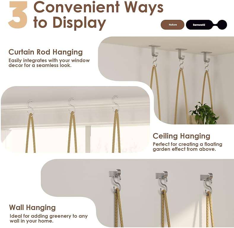 Bamworld Hanging Shelves Plant Hanger Indoor Window Plant Shelves Wood Plant Wall Shelf Window Sill Plant Shelf Indoor Hanging Plant Stand Living Room Decor Garden Boho Decor - Image 7