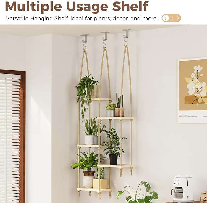 Bamworld Hanging Shelves Plant Hanger Indoor Window Plant Shelves Wood Plant Wall Shelf Window Sill Plant Shelf Indoor Hanging Plant Stand Living Room Decor Garden Boho Decor - Image 8