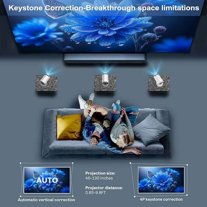 Mini Portable Projector 4K WiFi 6 BT 5.2 Upgraded Portable Projector Full HD Supported for Phone /PC /TV /HDMI /PS5 /Laptop Auto Keystone Home Theater 180° Rotation [Built-in App] White - Image 4