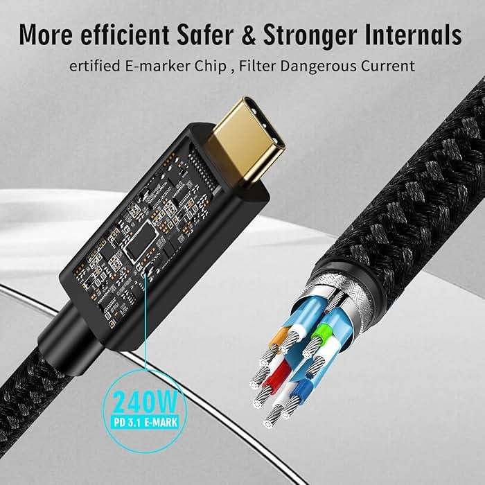 CHENLENIC USB4 Cable, with Thunderbolt 5 Cable, 240 W Charging, 80 Gbps Data, gen4,16K@60Hz 4K120Hz HDR, USB C to USB C, for Hub, Dock, M2, M3, SSD, Laptops, Monitor (TB5 80G 240W 1M) - Image 7