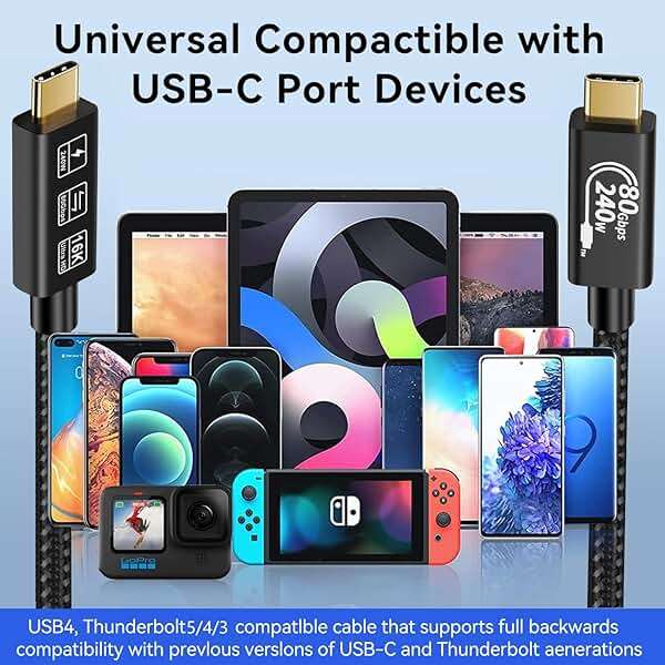 CHENLENIC USB4 Cable, with Thunderbolt 5 Cable, 240 W Charging, 80 Gbps Data, gen4,16K@60Hz 4K120Hz HDR, USB C to USB C, for Hub, Dock, M2, M3, SSD, Laptops, Monitor (TB5 80G 240W 1M) - Image 9