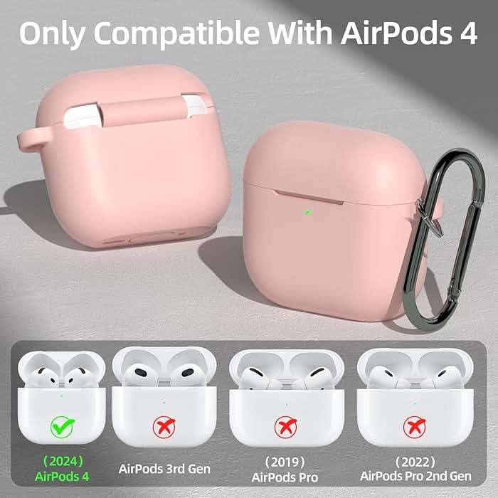 AZF for AirPods 4th Generation Case,Compatible with AirPods 4th Gen (2024) (USB-C), Compatible with MagSafe, Military Grade Soft Silicone Drop Protection Case（with Keychain） (Pink) - Image 2
