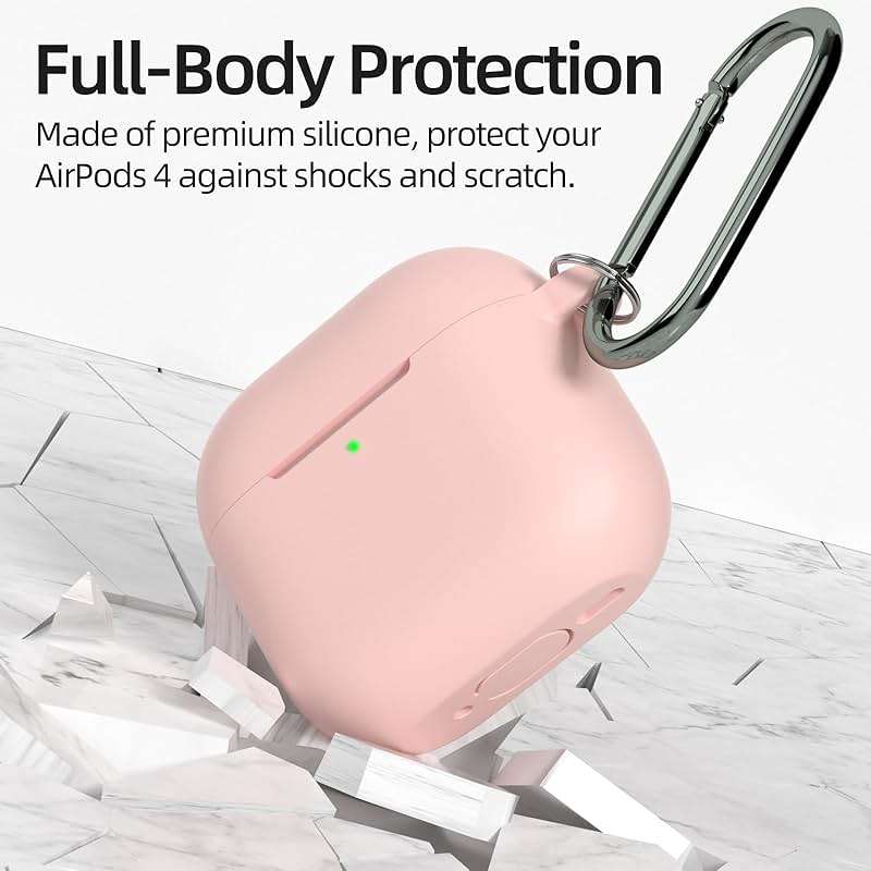 AZF for AirPods 4th Generation Case,Compatible with AirPods 4th Gen (2024) (USB-C), Compatible with MagSafe, Military Grade Soft Silicone Drop Protection Case（with Keychain） (Pink) - Image 4