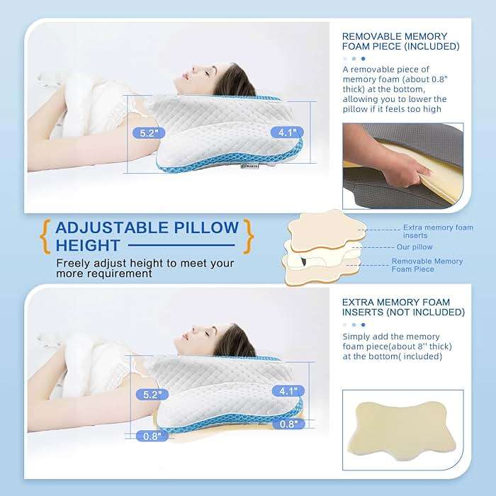 Pain Relief Cervical Pillow for Neck Support,Adjustable Ergonomic Pillow Cozy Sleeping,Odorless Orthopedic Memory Foam Pillows,Contour Bed Pillow for Side Back Stomach Sleeper - Image 3