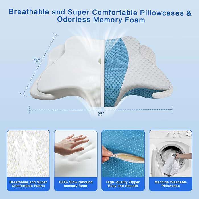 Pain Relief Cervical Pillow for Neck Support,Adjustable Ergonomic Pillow Cozy Sleeping,Odorless Orthopedic Memory Foam Pillows,Contour Bed Pillow for Side Back Stomach Sleeper - Image 6