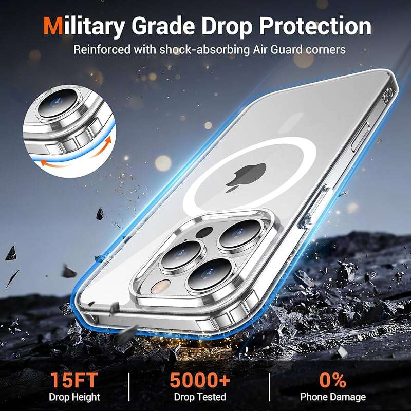 Temdan for iPhone 15 Pro Max Case Clear, [Compatible with Magsafe][Anti-Yellowing][Military-Grade Protection] Shockproof Slim Phone Sleeve Case for iPhone 15 Pro Max - Image 4