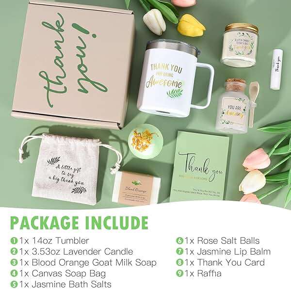 iAOVUEBY Thank You Gift Baskets for Women, Employee Appreciation Gifts, 8PCS Thank You Gift Box with Tumbler & Spa Set, Gift for Coworkers, Teacher, Boss, Secretary, Nurse, Front Desk - Image 3