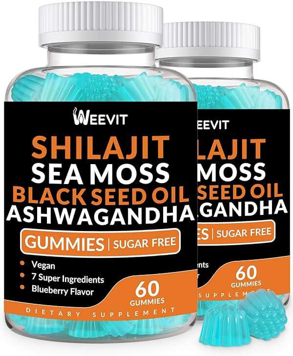 Shilajit Sea Moss Ashwagandha Gummies with Turmeric, Black Seed Oil, Vitamin C D for Men & Women, Shilajit and Ashwagandha Gummy, All in 1 Supplements for Immune, Absorption & Energy Support - Image 1