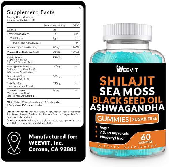 Shilajit Sea Moss Ashwagandha Gummies with Turmeric, Black Seed Oil, Vitamin C D for Men & Women, Shilajit and Ashwagandha Gummy, All in 1 Supplements for Immune, Absorption & Energy Support - Image 2
