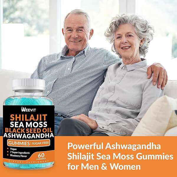 Shilajit Sea Moss Ashwagandha Gummies with Turmeric, Black Seed Oil, Vitamin C D for Men & Women, Shilajit and Ashwagandha Gummy, All in 1 Supplements for Immune, Absorption & Energy Support - Image 5