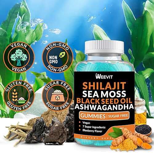 Shilajit Sea Moss Ashwagandha Gummies with Turmeric, Black Seed Oil, Vitamin C D for Men & Women, Shilajit and Ashwagandha Gummy, All in 1 Supplements for Immune, Absorption & Energy Support - Image 6
