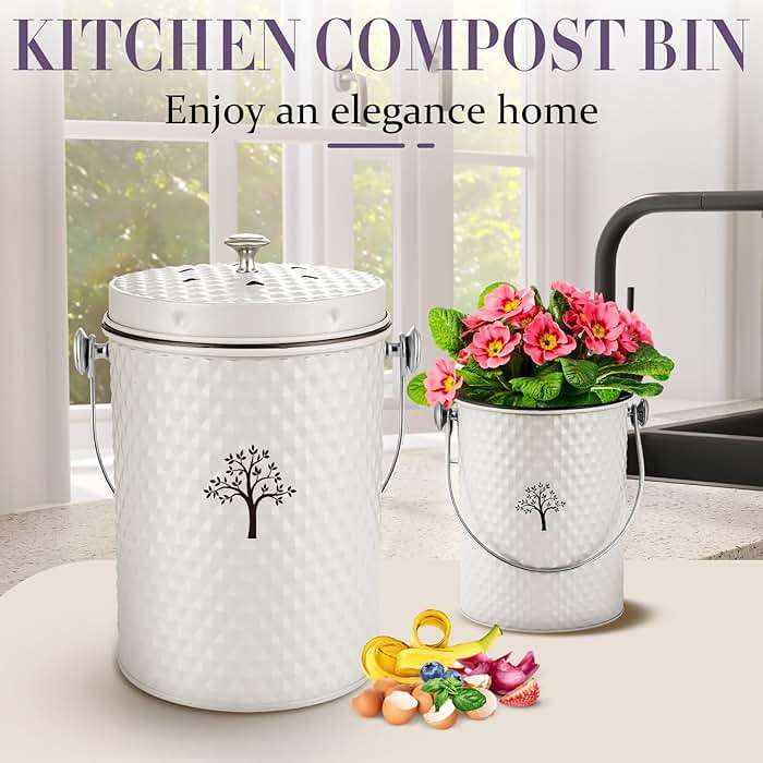 AOSION Countertop Compost Bin Kitchen,Odorless Indoor Compost Bin with Lid and 50 Compost Bags,Compost Bucket Composter Container for Food Waste,Creamy White1.0 Gallon - Image 5