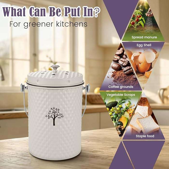 AOSION Countertop Compost Bin Kitchen,Odorless Indoor Compost Bin with Lid and 50 Compost Bags,Compost Bucket Composter Container for Food Waste,Creamy White1.0 Gallon - Image 6