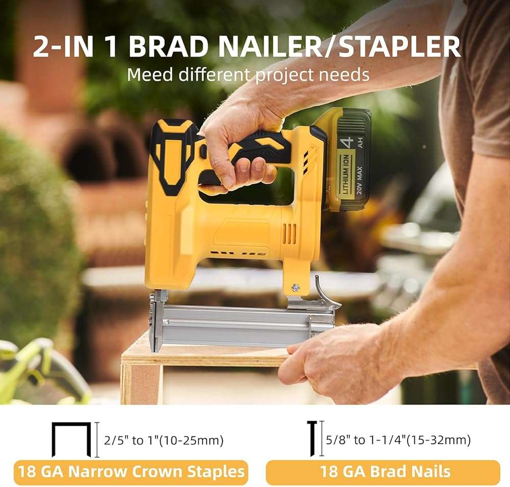 18 Gauge Brad Nailer/Narrow Crown Stapler Compatible with Dewalt 20V MAX Battery(NO Battery) 2 in 1 Cordless Nail Gun with 1000 Nails and 1000 Staples for Home Improvement, DIY and Woodworking - Image 4