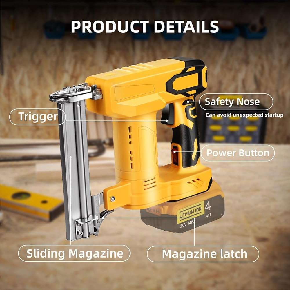 18 Gauge Brad Nailer/Narrow Crown Stapler Compatible with Dewalt 20V MAX Battery(NO Battery) 2 in 1 Cordless Nail Gun with 1000 Nails and 1000 Staples for Home Improvement, DIY and Woodworking - Image 7