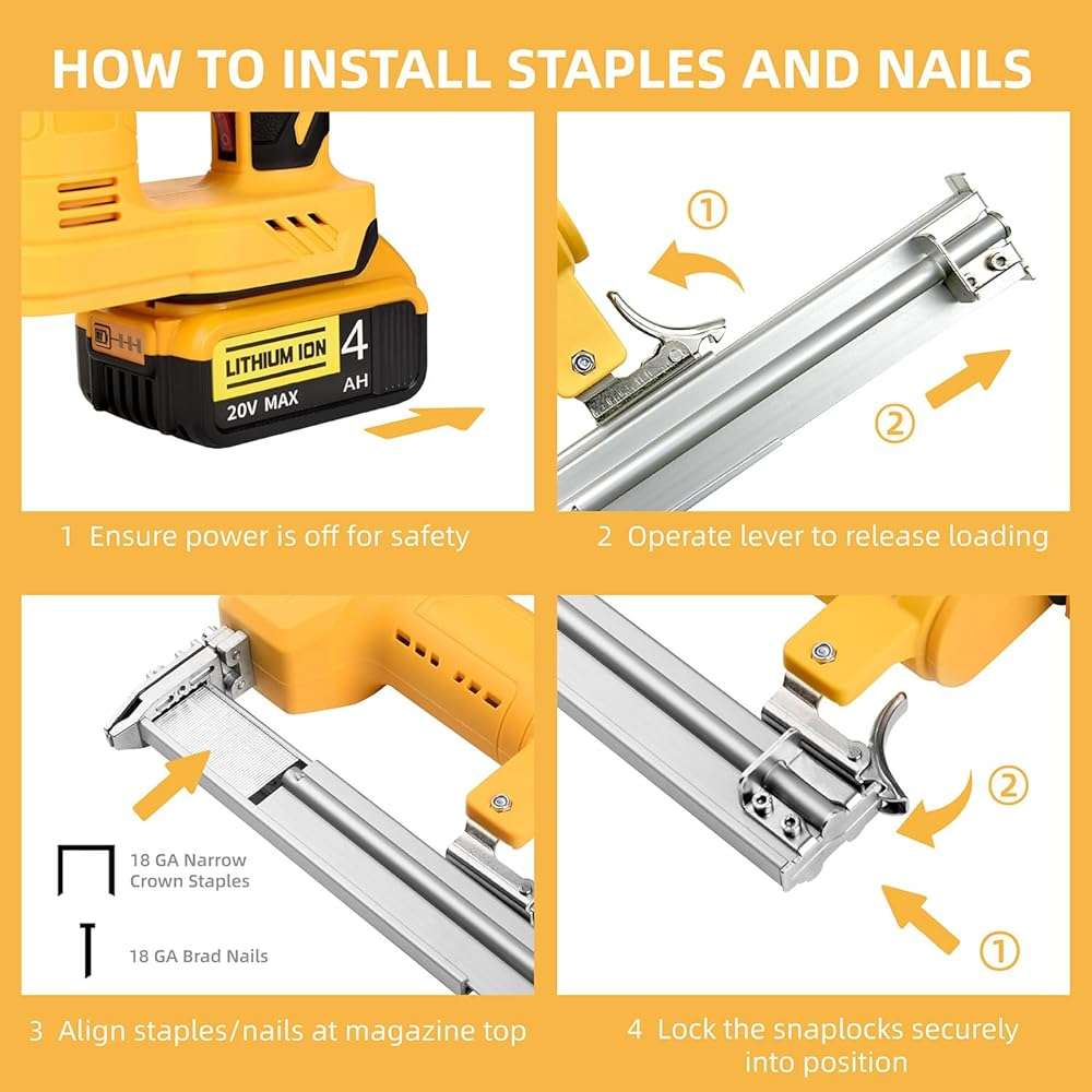 18 Gauge Brad Nailer/Narrow Crown Stapler Compatible with Dewalt 20V MAX Battery(NO Battery) 2 in 1 Cordless Nail Gun with 1000 Nails and 1000 Staples for Home Improvement, DIY and Woodworking - Image 8