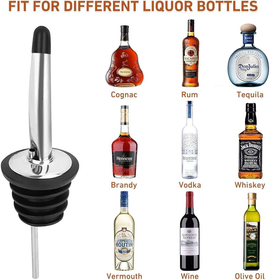 96 PCS Liquor Bottle Pourers, Stainless Steel Liquor Pour Spout, Olive Oil Spout, Bar Bartender Bottle Pourers for Alcohol with Rubber Dust Caps, Tapered Spout - Image 4