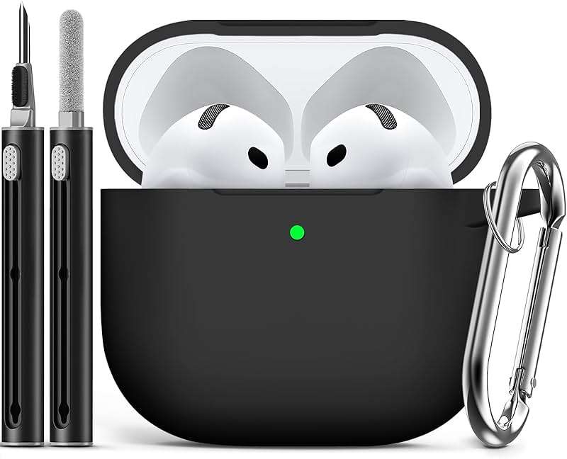 Ljusmicker for AirPods 4 Case 2024 with Cleaner Kit,Soft Silicone Protective Cover for Apple AirPods 4th Generation Cases for Women Men,Compatible with AirPod 4 Case Accessories with Keychain-Black - Image 1