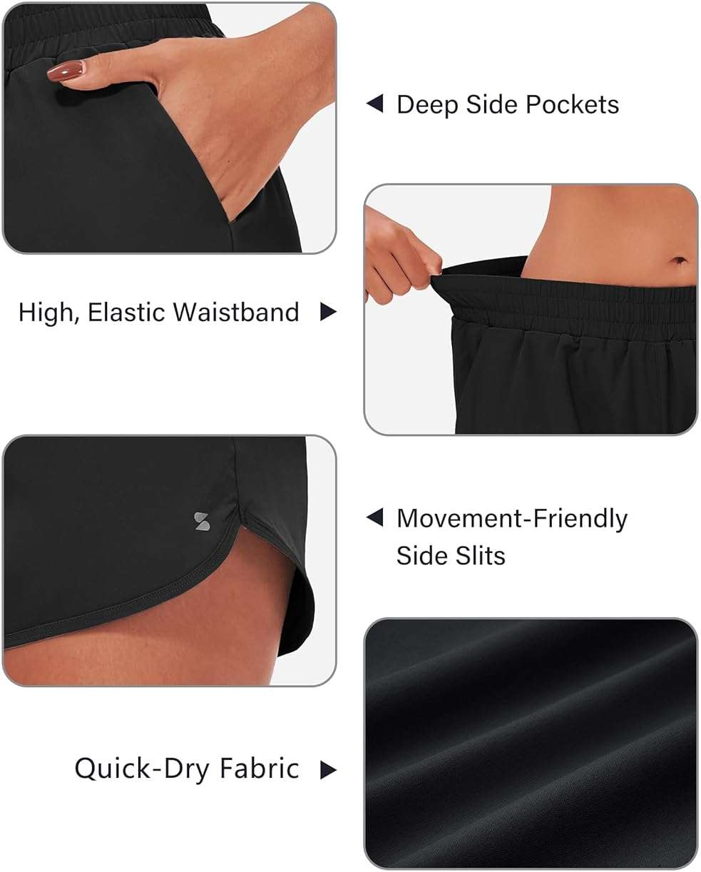 Stelle Womens 3" Running Shorts Mesh Liner High Waisted Workout Shorts Quick Dry Dolphin Athletic Shorts with Pockets - Image 4