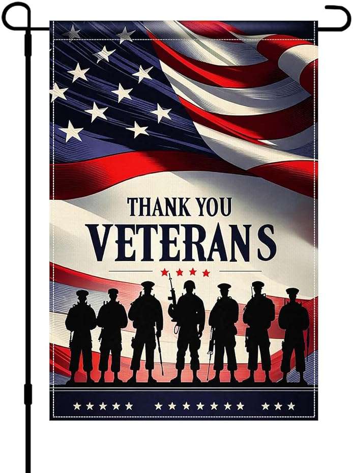 BlissYard 4th of July Independence Day Memorial Day Patriotic Thank You Veterans Garden Flag 12x18 Inch Double Sided, Veteran Yard Flag Outdoor Holiday Decorations - Image 1