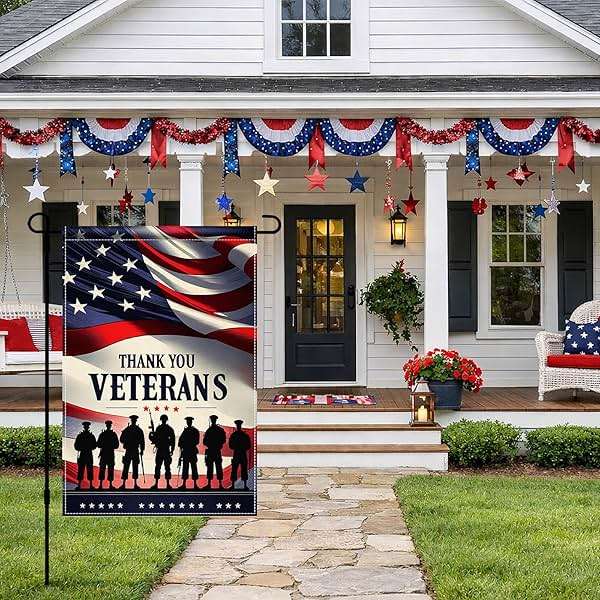 BlissYard 4th of July Independence Day Memorial Day Patriotic Thank You Veterans Garden Flag 12x18 Inch Double Sided, Veteran Yard Flag Outdoor Holiday Decorations - Image 2