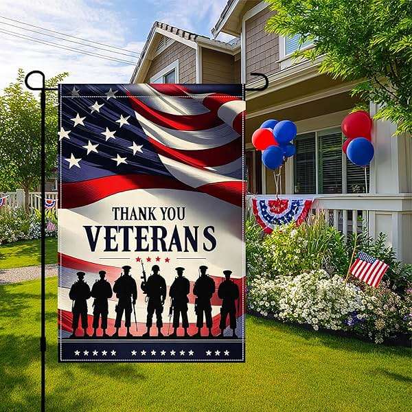 BlissYard 4th of July Independence Day Memorial Day Patriotic Thank You Veterans Garden Flag 12x18 Inch Double Sided, Veteran Yard Flag Outdoor Holiday Decorations - Image 3