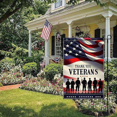 BlissYard 4th of July Independence Day Memorial Day Patriotic Thank You Veterans Garden Flag 12x18 Inch Double Sided, Veteran Yard Flag Outdoor Holiday Decorations - Image 4