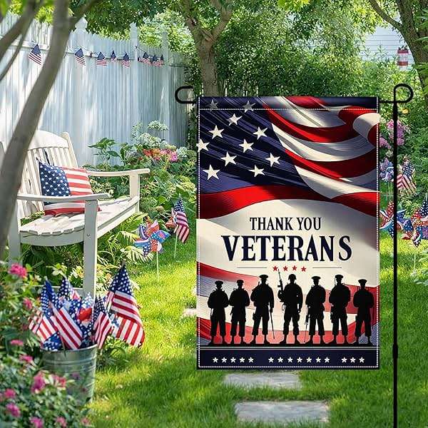 BlissYard 4th of July Independence Day Memorial Day Patriotic Thank You Veterans Garden Flag 12x18 Inch Double Sided, Veteran Yard Flag Outdoor Holiday Decorations - Image 5