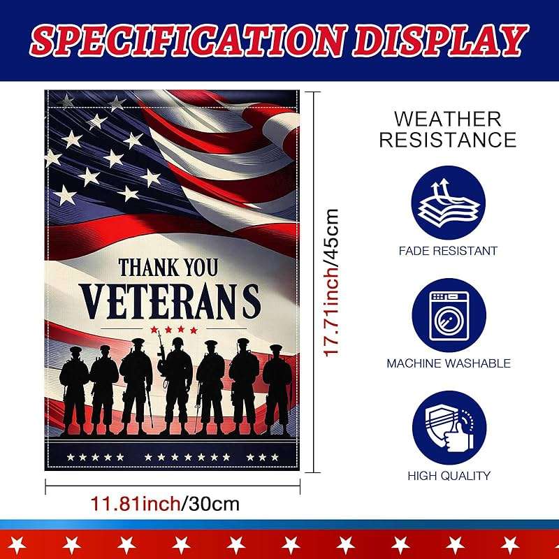 BlissYard 4th of July Independence Day Memorial Day Patriotic Thank You Veterans Garden Flag 12x18 Inch Double Sided, Veteran Yard Flag Outdoor Holiday Decorations - Image 6