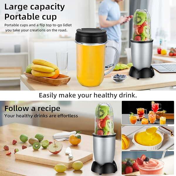 Panana Personal Drink Mixer Blender, Portable Blender for-Smoothies 18 Oz, Shakes, Food Prep, and Frozen Blending, Includes Blending Blade, Drink Lids and Extra 2 Cups - Image 8