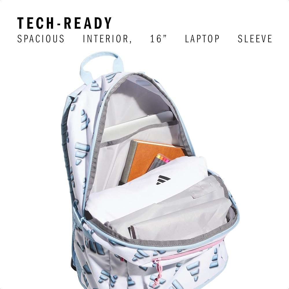 adidas Kids Affiliate Backpack – School Bag for Girls and Boys, 27L, 3D AOP White/Clear Sky Blue/Clear Pink, OSFA - Image 2
