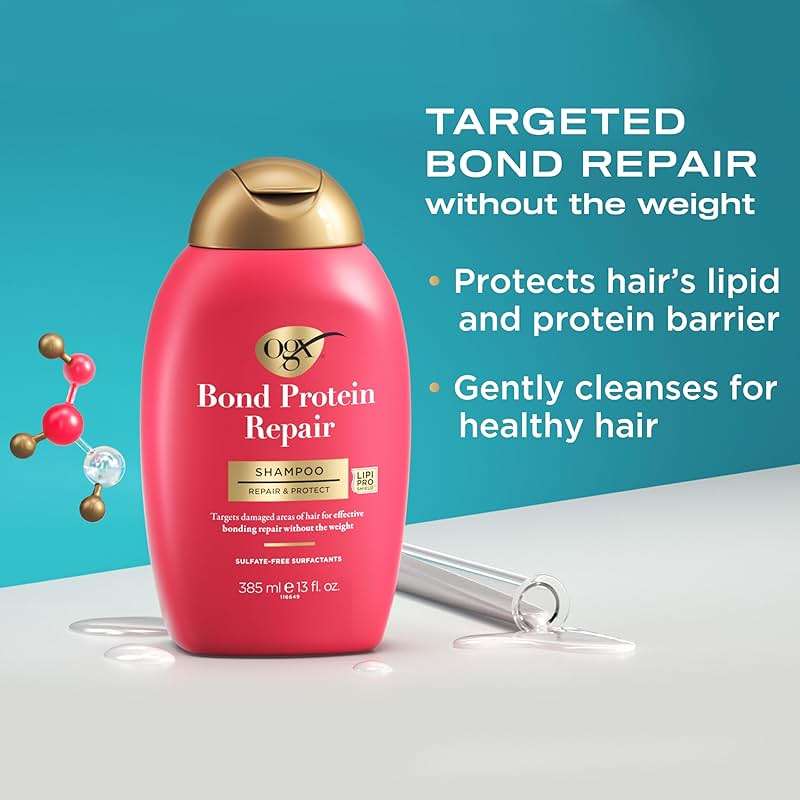 OGX Repair & Protect Bond Protein Repair Shampoo, Lightweight Hair Wash Cleanses & Targets Damaged Hair for Effective Bond Repair, Formulated without Parabens, 13 fl. oz - Image 2