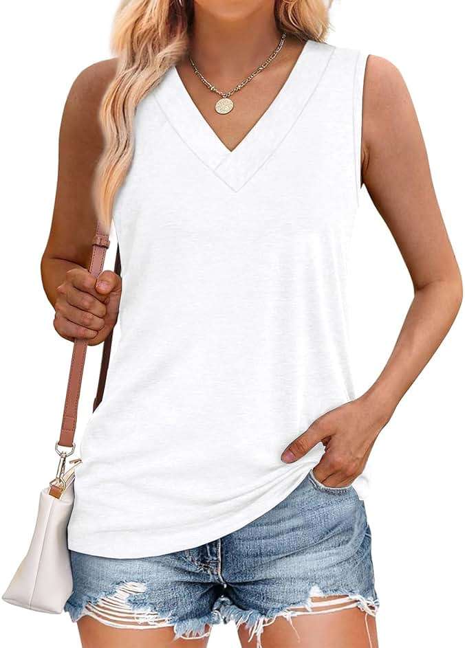 WIHOLL Tank Tops for Women Summer V Neck T Shirts Trendy Sleeveless Basic Tees Fashion Clothing - Image 2
