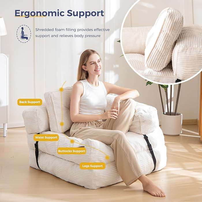 MAXYOYO Folding Sofa Bed, L-Shaped Convertible Sleeper Sofa with Armrest, Portable Fold Out Chair Bed Comfy Floor Lounger for Living Room Bedroom, Beige - Image 6