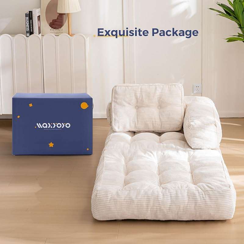 MAXYOYO Folding Sofa Bed, L-Shaped Convertible Sleeper Sofa with Armrest, Portable Fold Out Chair Bed Comfy Floor Lounger for Living Room Bedroom, Beige - Image 8