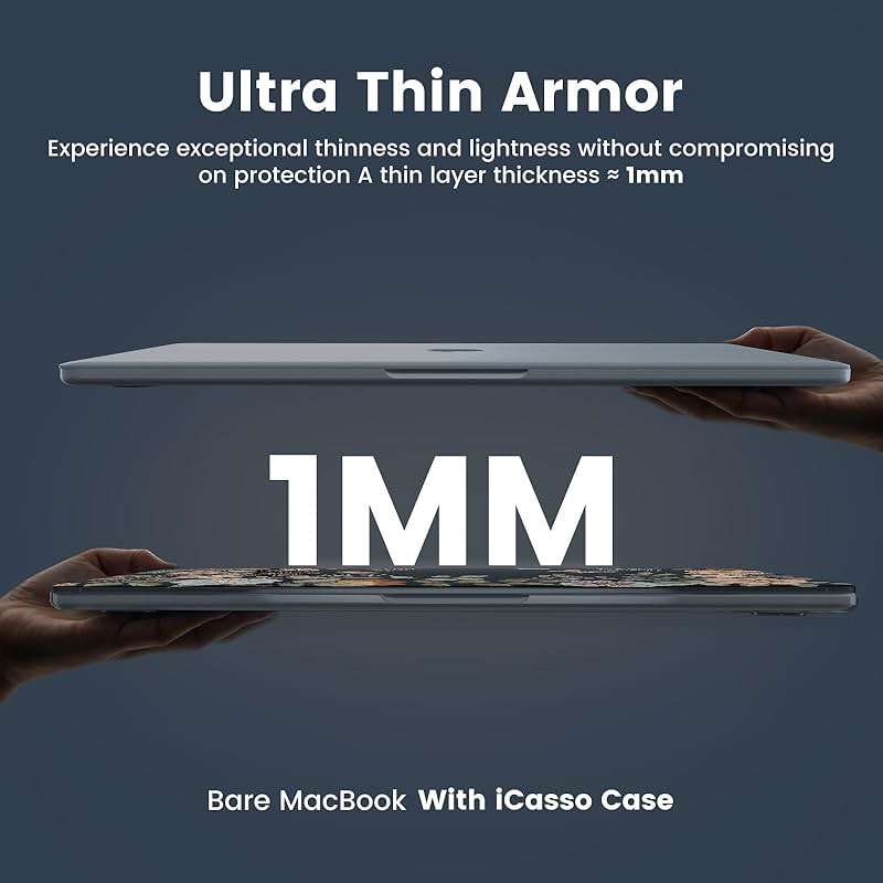 iCasso for MacBook Air 13 inch Case M5 2026 2025-2022 M4 M3 M2 Model A3449 A3240 A3113 A2681,[Ultra Thin Armor][100% Match Midnight], Air 13.6'' Flower Crystal Clear Hard Shell Cover, Midnight - Image 3