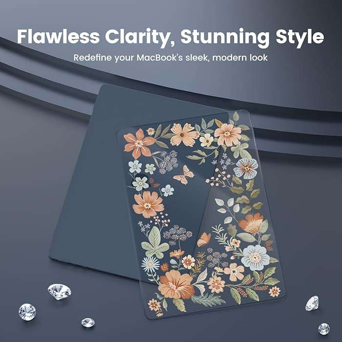 iCasso for MacBook Air 13 inch Case M5 2026 2025-2022 M4 M3 M2 Model A3449 A3240 A3113 A2681,[Ultra Thin Armor][100% Match Midnight], Air 13.6'' Flower Crystal Clear Hard Shell Cover, Midnight - Image 4