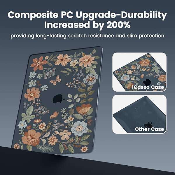 iCasso for MacBook Air 13 inch Case M5 2026 2025-2022 M4 M3 M2 Model A3449 A3240 A3113 A2681,[Ultra Thin Armor][100% Match Midnight], Air 13.6'' Flower Crystal Clear Hard Shell Cover, Midnight - Image 6