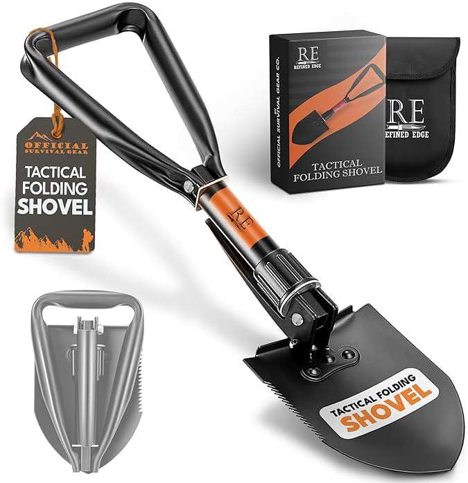 Folding Shovel, 18" Survival Shovel, Backpack Hiking Shovel, Military Grade Carbon Steel with Saw Edge, Collapsible with Carry Case - Image 1