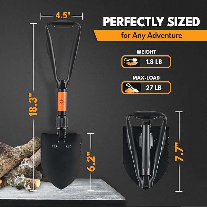 Folding Shovel, 18" Survival Shovel, Backpack Hiking Shovel, Military Grade Carbon Steel with Saw Edge, Collapsible with Carry Case - Image 2