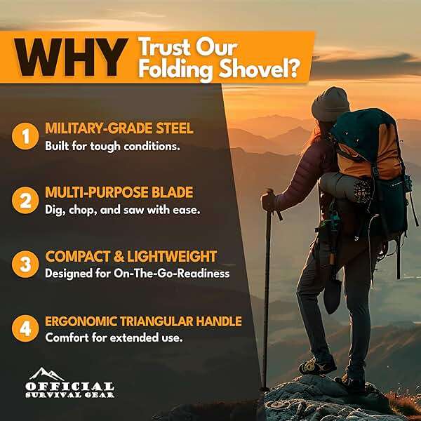 Folding Shovel, 18" Survival Shovel, Backpack Hiking Shovel, Military Grade Carbon Steel with Saw Edge, Collapsible with Carry Case - Image 3