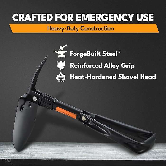 Folding Shovel, 18" Survival Shovel, Backpack Hiking Shovel, Military Grade Carbon Steel with Saw Edge, Collapsible with Carry Case - Image 4