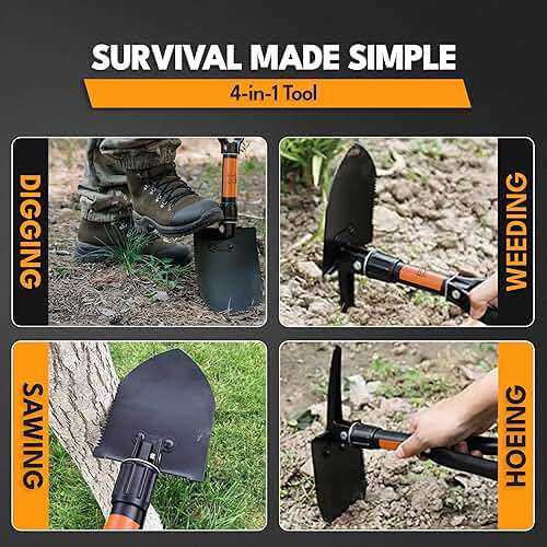 Folding Shovel, 18" Survival Shovel, Backpack Hiking Shovel, Military Grade Carbon Steel with Saw Edge, Collapsible with Carry Case - Image 5