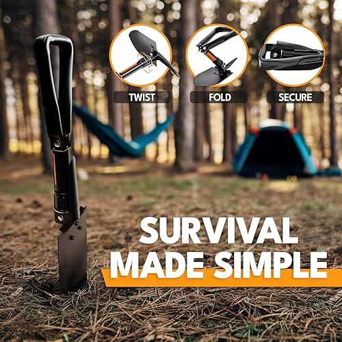 Folding Shovel, 18" Survival Shovel, Backpack Hiking Shovel, Military Grade Carbon Steel with Saw Edge, Collapsible with Carry Case - Image 6