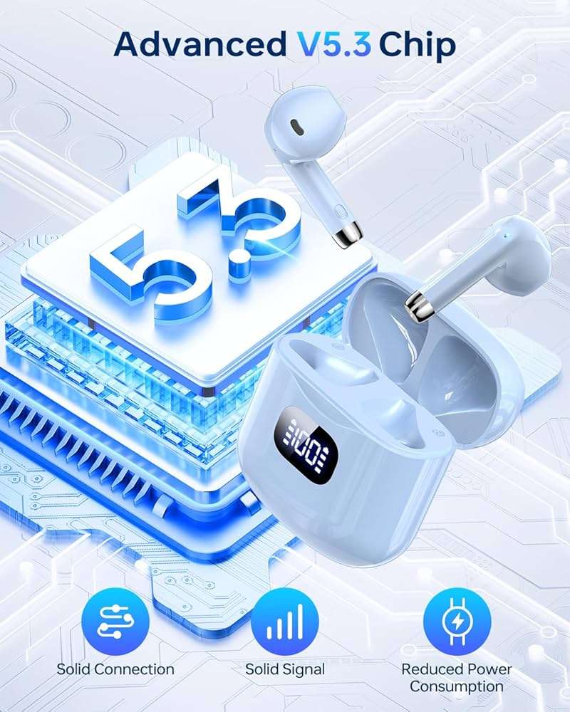 KTGEE Wireless Earbuds Bluetooth 5.3 Headphones, 40Hrs Playback Stereo Ear Buds with LED Display Charging Case IPX7 Waterproof in-Ear Earphones with Mic for Phone Tablet Laptop Sports, Blue - Image 2