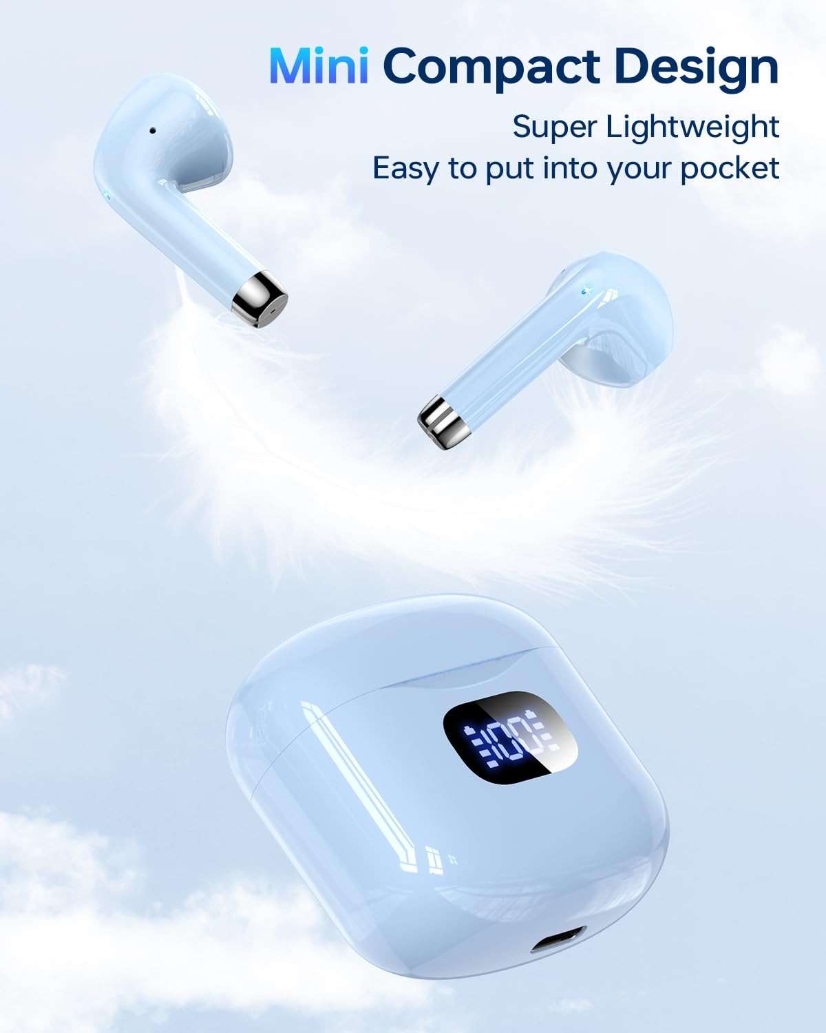 KTGEE Wireless Earbuds Bluetooth 5.3 Headphones, 40Hrs Playback Stereo Ear Buds with LED Display Charging Case IPX7 Waterproof in-Ear Earphones with Mic for Phone Tablet Laptop Sports, Blue - Image 3