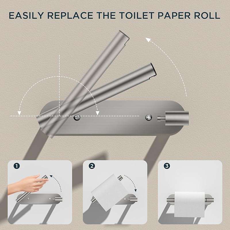 FORIOUS Toilet Paper Holder, Adhesive or Screw Wall Mount Pivoting Tissue Roll Holder for Bathroom, Stainless Steel Rustproof Self Adhesive Toilet Paper Roll Holder no Drilling, Brushed Nickel - Image 2