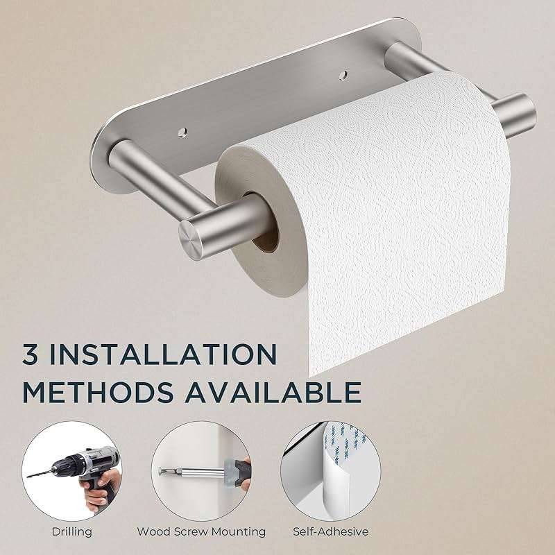 FORIOUS Toilet Paper Holder, Adhesive or Screw Wall Mount Pivoting Tissue Roll Holder for Bathroom, Stainless Steel Rustproof Self Adhesive Toilet Paper Roll Holder no Drilling, Brushed Nickel - Image 3